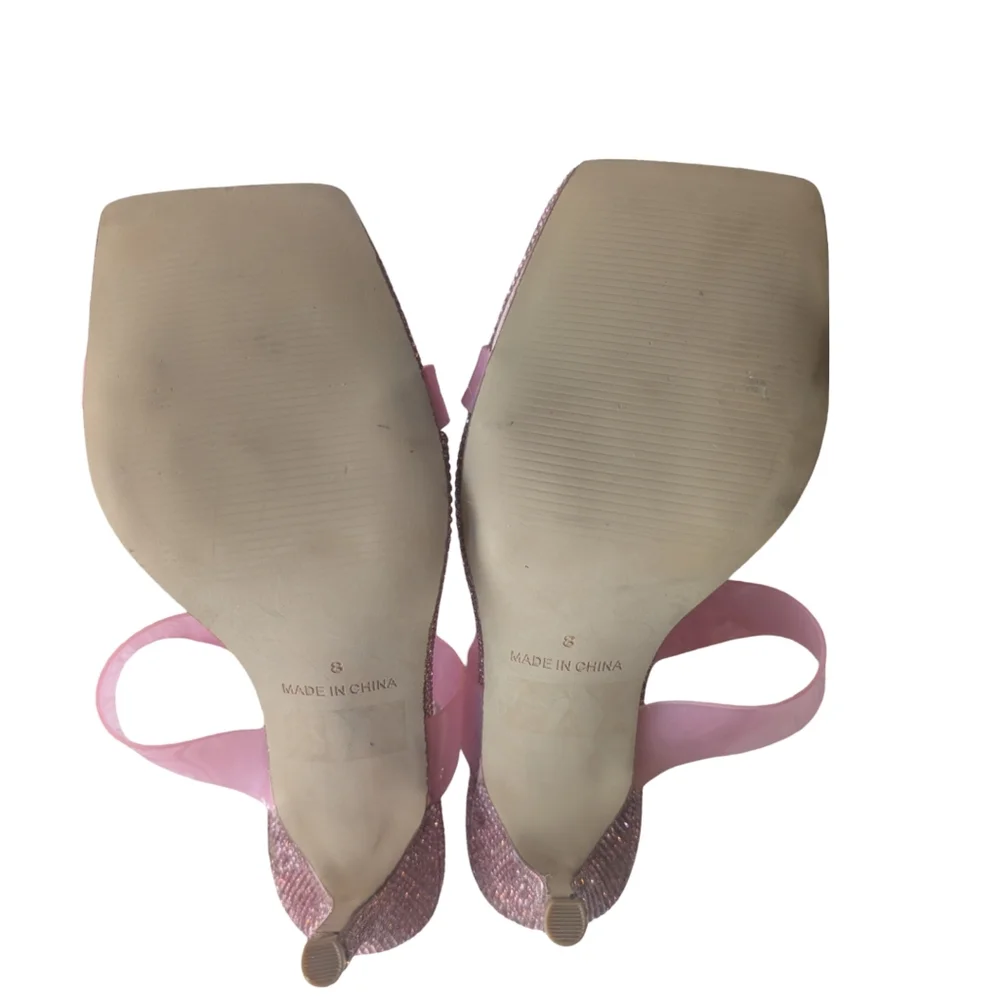 STEVE MADDEN Pending Pink Embellished Translucent Strap Stiletto Sandal Size 8